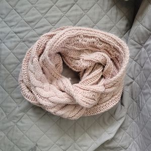 Soft pink cable knit infinity scarf